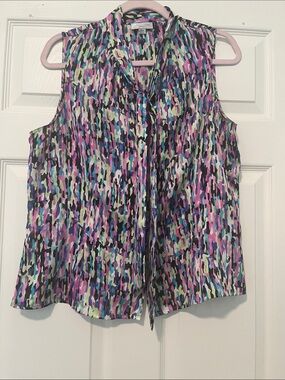 Sleeveless Tie-Neck Printed Blouse - Multicolor